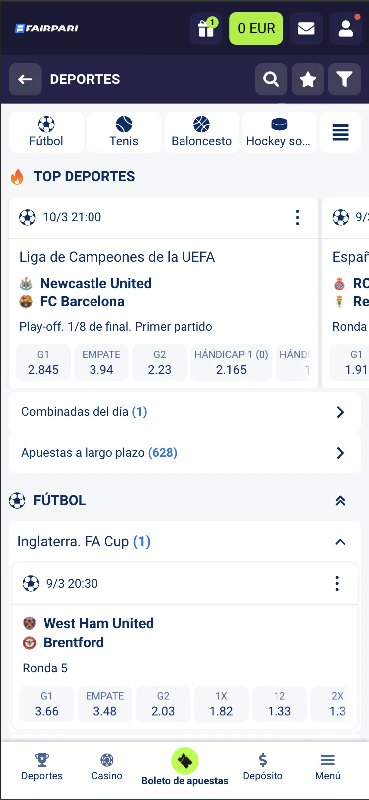 Pantalla principal de la app FairPari